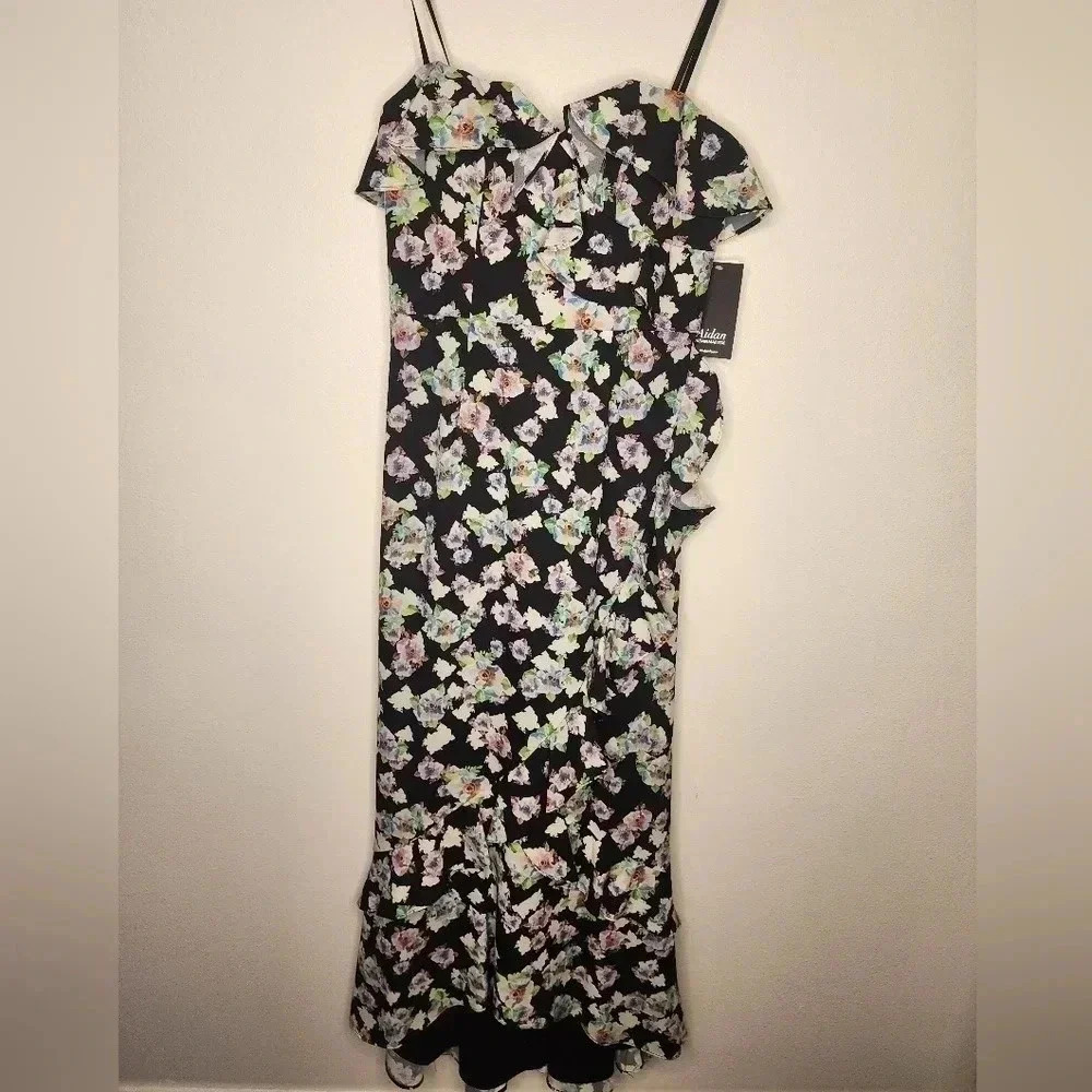 Aidan Mattox Floral Flounce High/Low Maxi Dress size 4 NWT Formal Wedding Guest - Picture 6 of 16